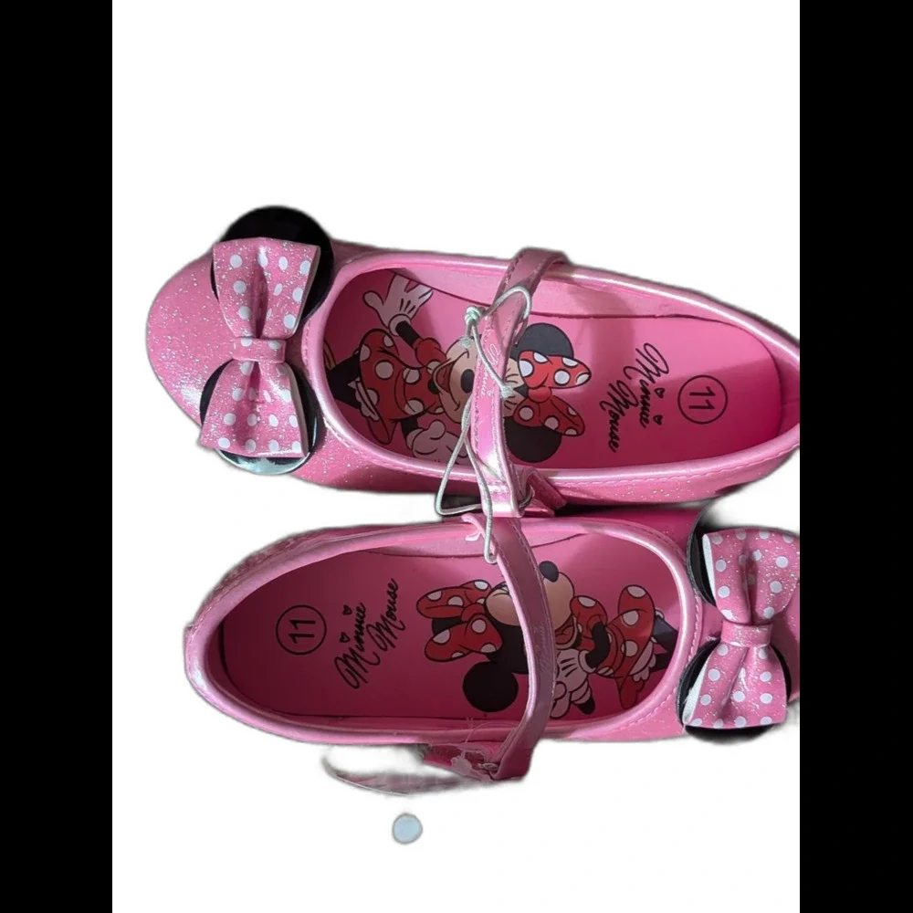 Disney Minnie Mouse Toddler Girls' Pink Glitter Mary Jane Flats - Size 11